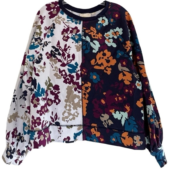Anthro Maeve Puff Sleeve Floral Sweatshirt XS Mix Print Boho Bloomcore Dainty - Picture 4 of 8